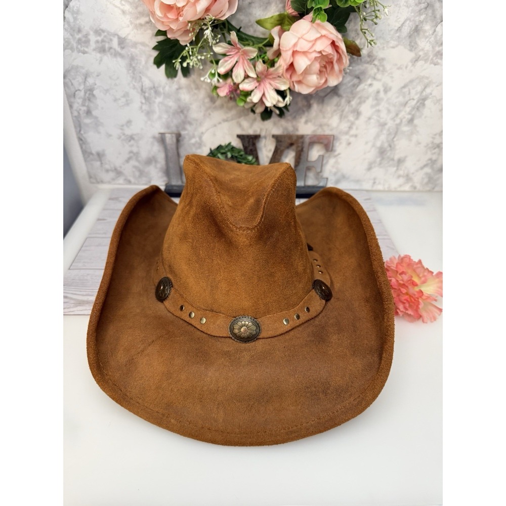 The Silverton Dude Hat Minnetonka Mens S Brown Genuine Leather Conchos Stud Hat